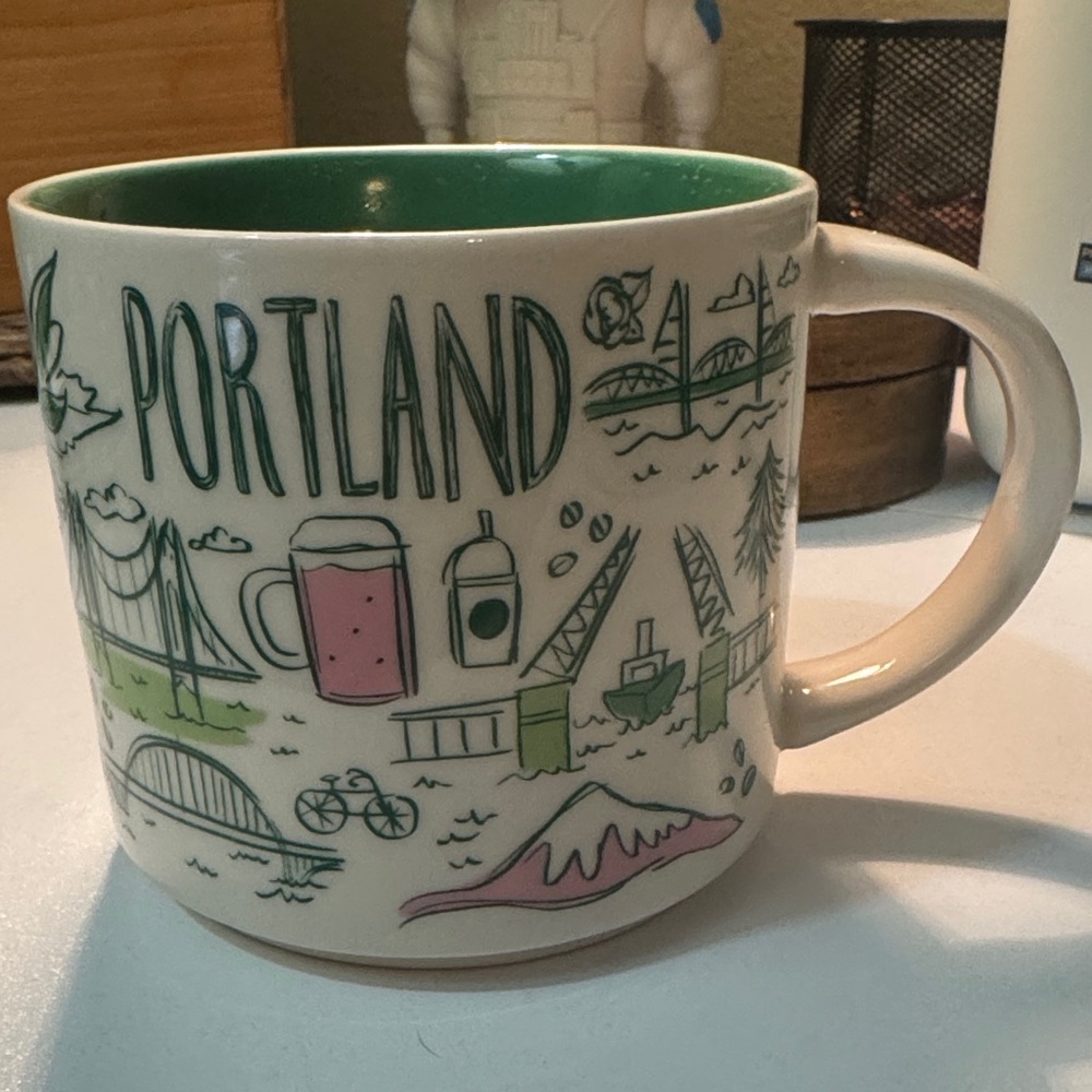 Portland Themed Ceramic Mug - Green and White